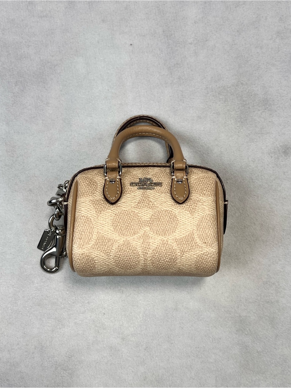 Coach Tan Signature Canvas Mini Satchel Bag Charm with Leather Trim